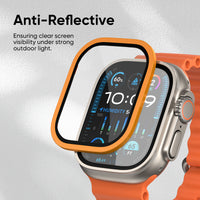 NanoArmour for Apple Watch Ultra 2 / Ultra 1 with ClearVue Anti-Reflective Tempered Glass Screen Protector: Aluminum Frame, Antimicrobial
